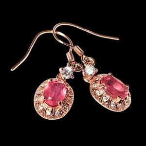 Exquisite Rose Gold Vermeil Ruby & Created White Topaz Dangle Earrings